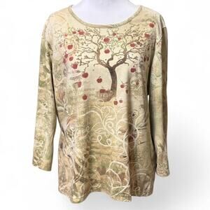Basic Editions long‑sleeve tree print top – Green, L/G